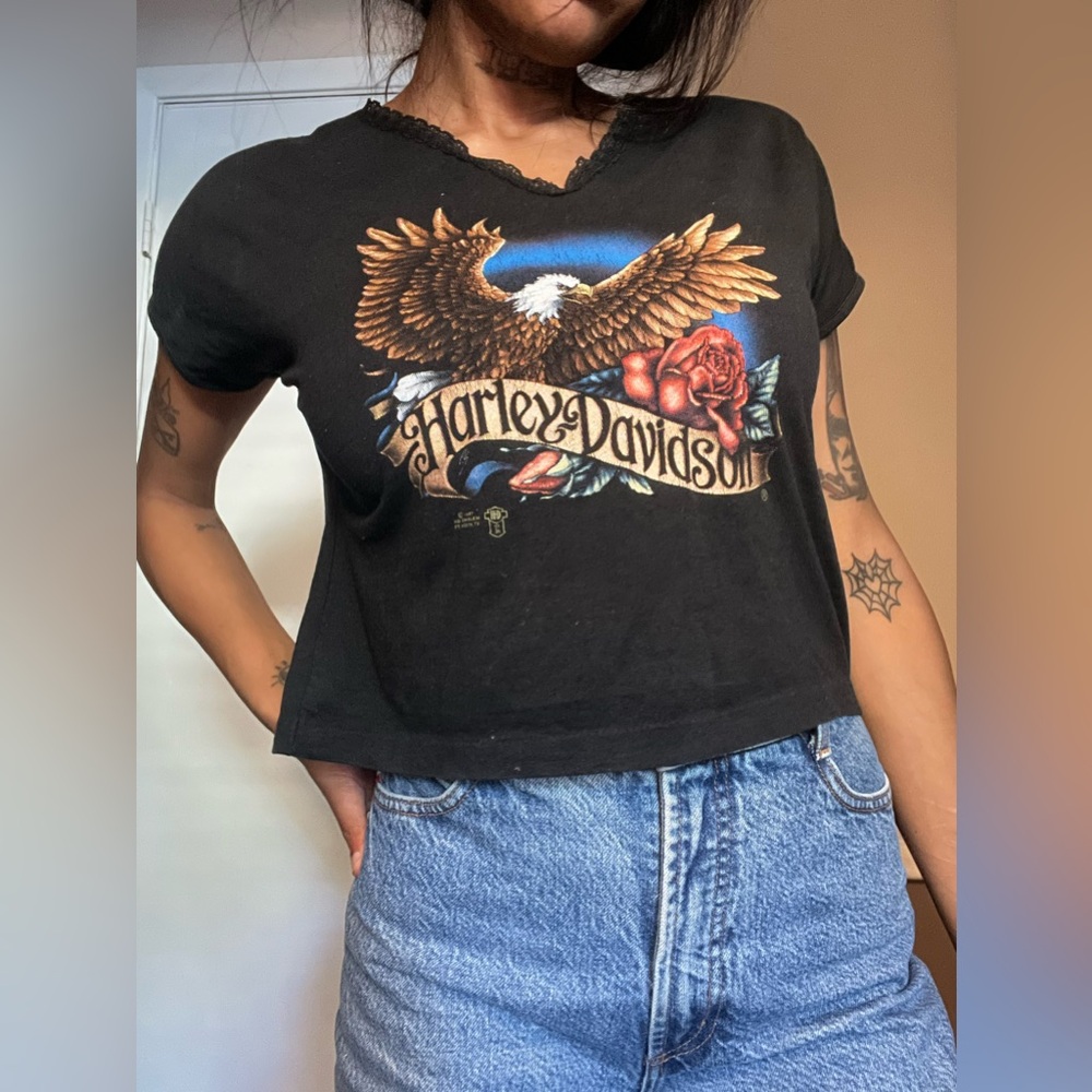 Harley-Davidson Black Tee with Eagle and Rose